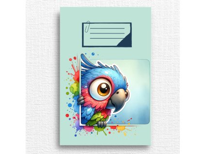 školní sešit s papouškem