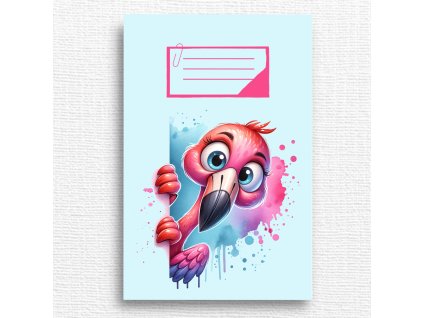 školní sešit s plameňákem