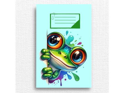 školní sešit se žábou