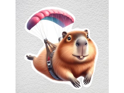 samolepka na zeď kapybara na padáku