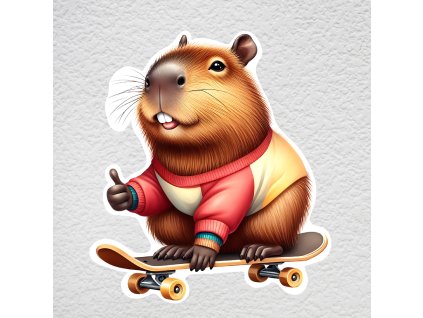 samolepka na zeď kapybara na skejtu