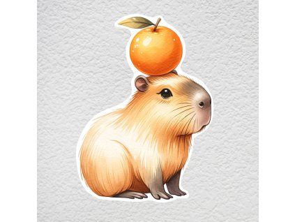 samolepka na zeď kapybara s pomerančem