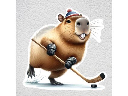 samolepka na zeď kapybara hokejista