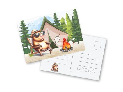 pohlednice kapybara na táboře u táboráku
