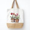 taška s jutou a tulipány