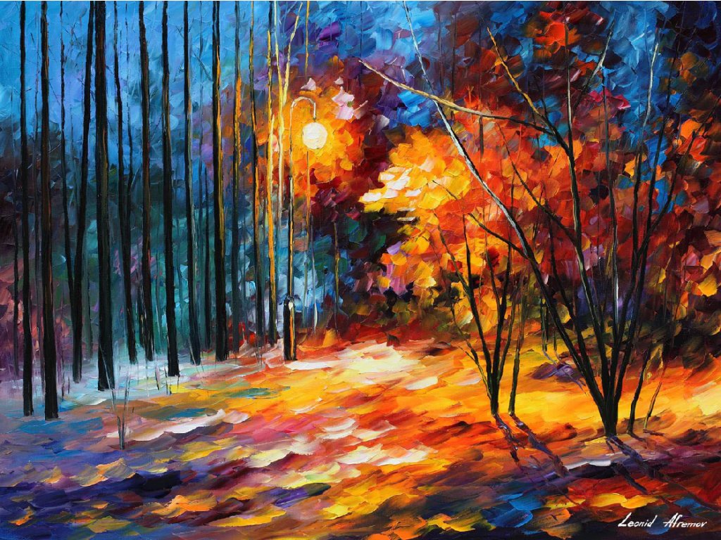 COLORFUL SHADOWS ON SNOW - Kouzlo světla na sněhu- reprodukce Leonida Afremova