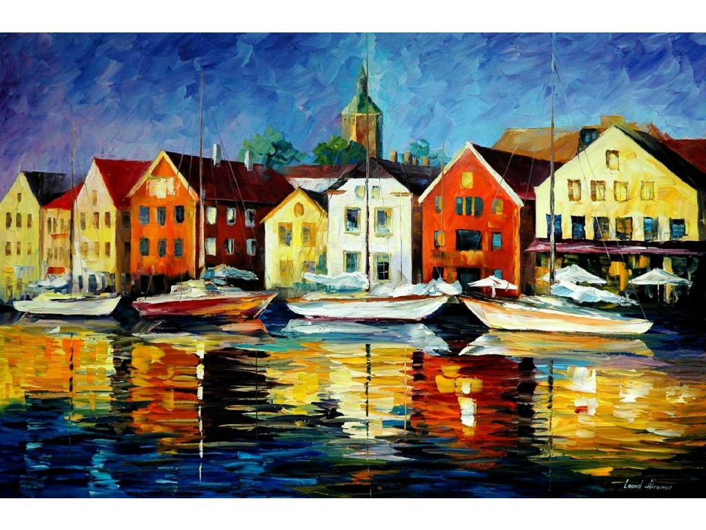 NORTHERN HARBOR - Klid nočního přístavu - reprodukce Leonida Afremova