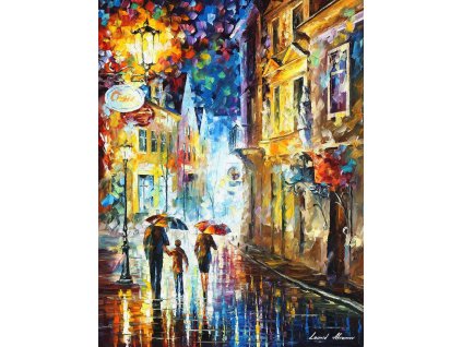 FAMILY IN RAIN - Rodinná procházka - reprodukce Leonida Afremova