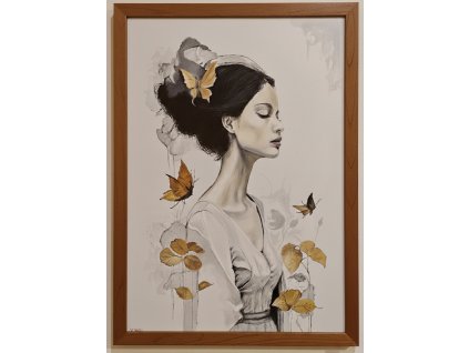 Dáma s motýli ram tmavě hnědý