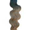 Vlnité česateľné T1B/108 čierna-tmavá blond-blond ombré 60cm Brazilian Wave