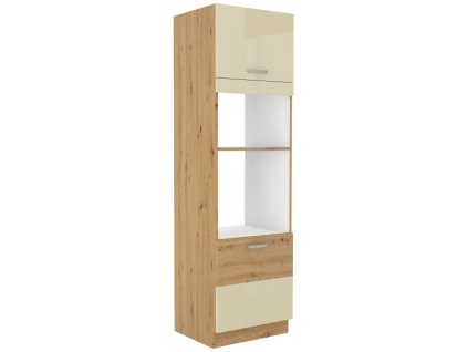 Kuchyňská skříňka Artisan krémový lesk - 60 DPM-210 2F sloupek se zabudovanou troubou a mikrovlnkou, dvířka