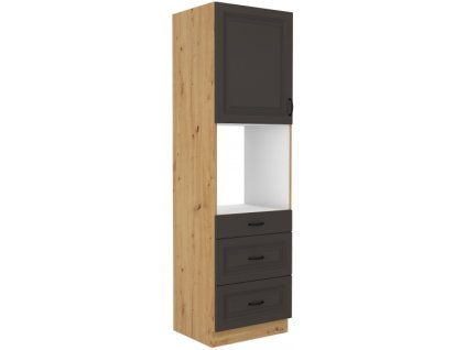 Kuchyňská skříňka Stilo GRAR - 60 DPS-210 3S 1F sloupek se zabudovanou troubou, šuplíkový, grafit + Artisan