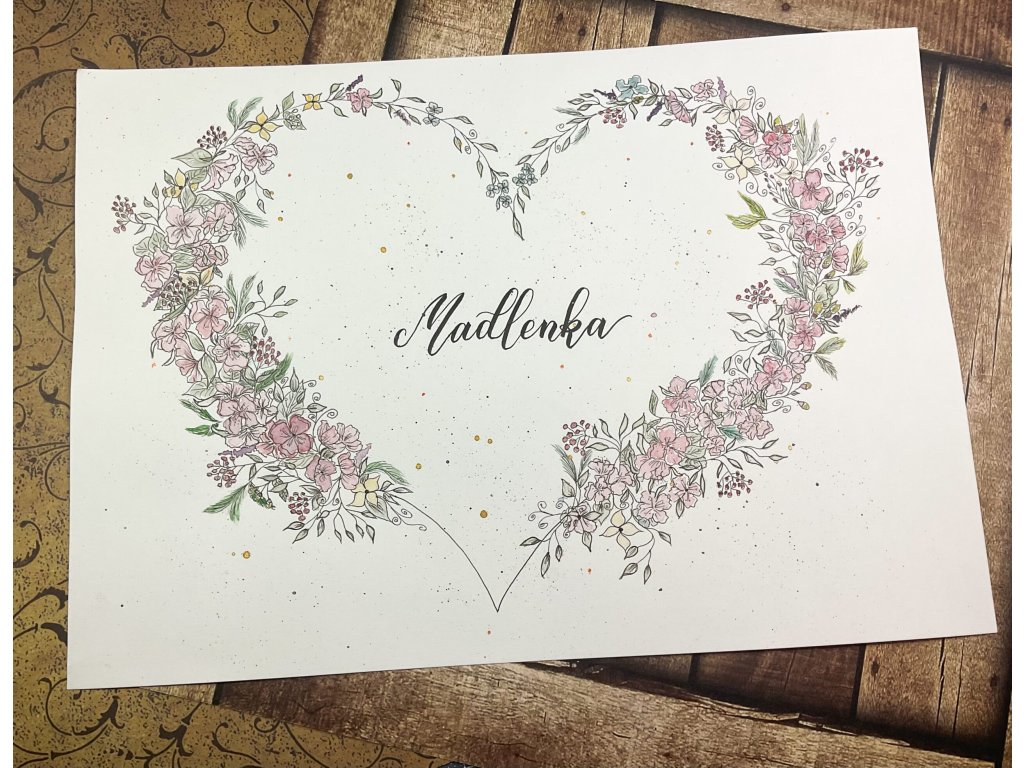 Perokresba ve tvaru srdce se jménem