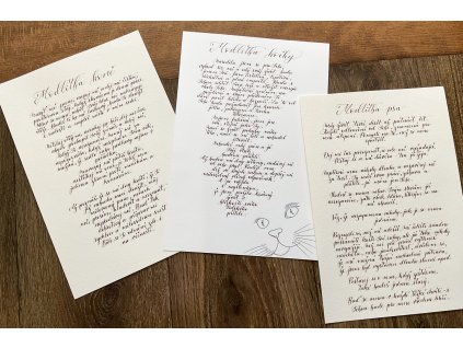 Kaligrafická Modlitba pro kočku, psa nebo koně – ručně psaný text pro milovníky zvířat