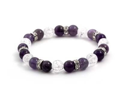 13043 koralkovy naramek z ametystu a kristalu mink69 velikost 17 cm