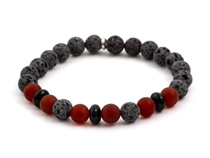 13049 koralkovy naramek z karneolu lavoveho kamene a onyxu mink65 velikost 17 cm