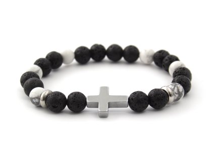 13052 koralkovy naramek z lavoveho kamene howlitu a hematitu mink64 velikost 17 cm