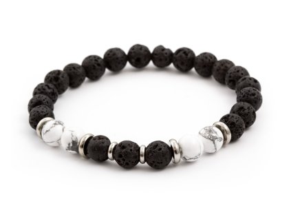 13058 koralkovy naramek z lavoveho kamene a howlitu mink62 velikost 17 cm