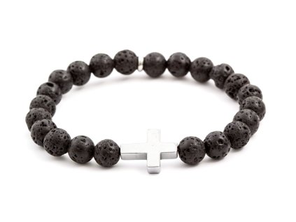 13061 koralkovy naramek z lavoveho kamene a hematitu mink61 velikost 17 cm