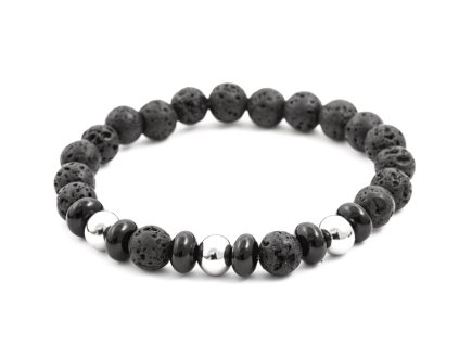 13073 koralkovy naramek z lavoveho kamene a onyxu mink57 velikost 17 cm