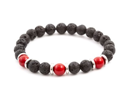 13079 koralkovy naramek z lavoveho kamene a howlitu mink55 velikost 17 cm