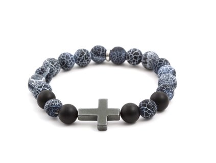 13085 koralkovy naramek z achatu draciho onyxu a hematitu mink53 velikost 17 cm