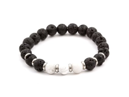 13088 koralkovy naramek z lavoveho kamene a howlitu mink52 velikost 17 cm