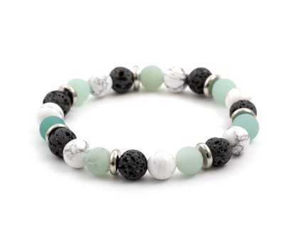 13091 koralkovy naramek z amazonitu lavoveho kamene a howlitu mink36 velikost 17 cm