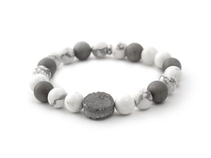 Korálkový náramek z drůzy achátu a howlitu MINK123 (Velikost 17 cm)