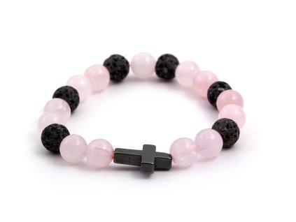 13151 mineralni koralkovy naramek z ruzeninu lavoveho kamene a hematitu mink06 17