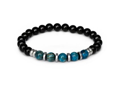 13244 mineralni koralkovy naramek z onyxu apatitu a hematitu mink144