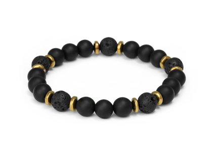 13253 mineralni koralkovy naramek z onyxu lavoveho kamene a hematitu mink146 20