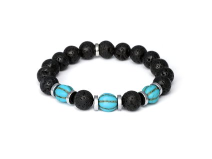 13310 mineralni koralkovy naramek z lavoveho kamene tyrkysu a hematitu mink163 20