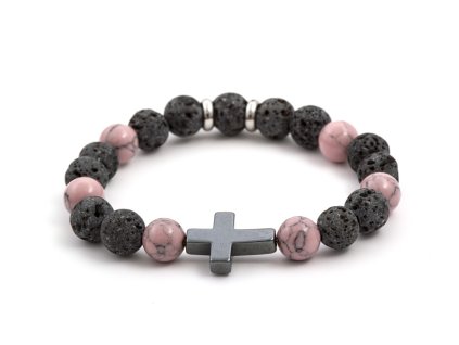 13454 mineralni koralkovy naramek z lavoveho kamene howlitu a hematitu mink78 17