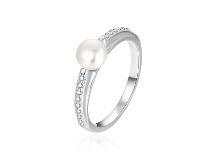 14687 elegantni stribrny prsten se zirkony a perlou agt r08w p velikost 52 1 97 g