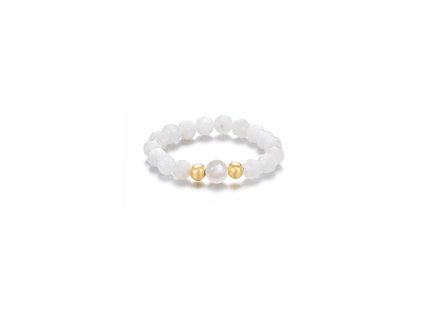 Minerální prsten s měsíčním kamenem a perlou POL-R06PG (Velikost 49 -52  (0,95 g))