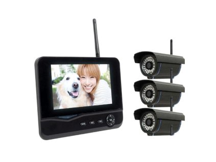 Kamerový bezdrátový venkovní set 3CH s LCD a DVR až 32GB