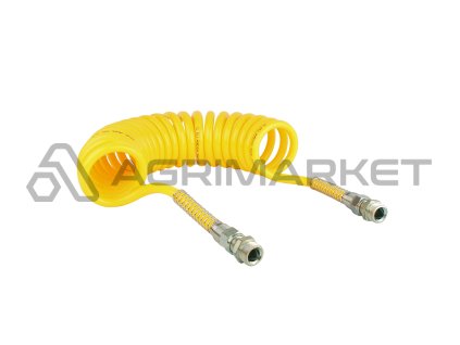 Žlutá spirálová pneumatická, M22x1,5, délka 5 m, vyrobená z polyethylenu.