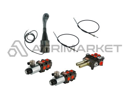 4sekce hydraulick  sada: 80L rozvaděč + dva 6/2 elektromagnetick‚ ventily + joystick se dvěma tlačítky + dva 2,5m kabely