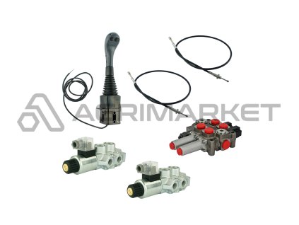4sekźnˇ hydraulick  sada: 60L rozdŘlovaź s plovoucˇ sekcˇ + dva 6/2 elektromagnetick‚ ventily + joystick se dvŘma tlaźˇtky + dva 1,5m kabely