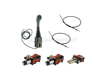 23213 4sekce hydraulick sada 40l min joystick 2 tlacitka 2x kabely 3m 2sek rozvadec 40l s jednou plovouci sekce 2x solenoidove ventil