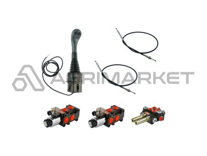 4sekce hydraulick  sada 40L/min: Joystick 2 tlačítka + 2x kabely 3m + 2sek. rozvaděč 40L s jednou plovoucí sekce + 2x Solenoidově ventil