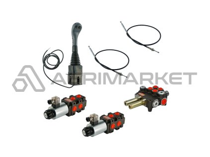 4sekce hydraulick  sada 80L/min: Joystick 2 tlačítka + 2x Kabel 3m + 2-sek. rozvaděč 80L s jednou plovoucí sekce + 2x Solenoidově ventil