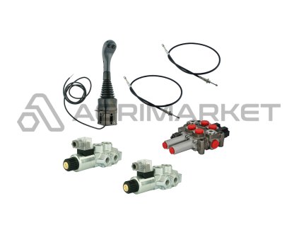 Hydraulick  sada, 4sekce joystick 2 tlačítka + 2x 3m kabel + 2-sekcerozvaděč 60l (1x plovoucí) + 2x Solenoidově ventil 6/2 Pro 3 a 4 sekce (Drap k, Krokoděl)