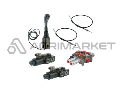 Hydraulick  sada 4sekce joystick 2 tlačítka + 2x 1m kabely + 2-sek. rozvaděč 90l (1x plovoucí) + 2x elektromagnetickě ventil 6/2 pro 3 a 4 sekce (drap k, krokoděl)