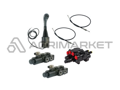 Hydraulick  sada 4sekce joystick 2 tlačítka + 2x 2m kabely + 2s rozvaděč 80l LS (1x plovoucí) + 2 6/2 elektromagnetick‚ ventily pro týetˇ a źtvrtou sekci (drap k, krokoděl)