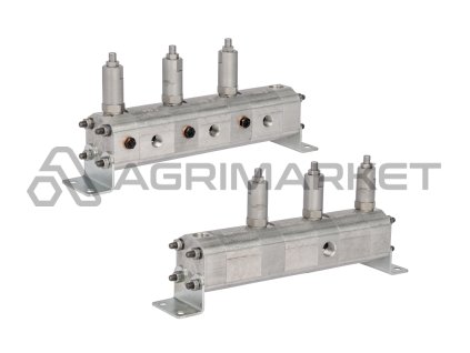 Přesný ozubený dělič průtoku oleje GR10 3x4,3cm3 1xIN - 3xOUT s vyrovnávacími ventily. Rozsah vstupního průtoku oleje: 15,6 - 37,5L/min.