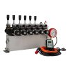 Hydraulický rozdělovač 6sekční 12V blok typ Cetop 3 NG6 s proporcionálním regulátorem průtoku kompletní s proporcionálním ventilovým regulátorem ARPWM, manometr, elektrické zástrčky a přípojky