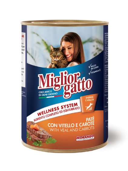 MIGLIORGATTO Paštéta s teľacím mäsom a mrkvou 400g