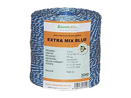 Polyetylenové lanko pro elektrické ohradníky EXTRA MIX BLUE 3 mm